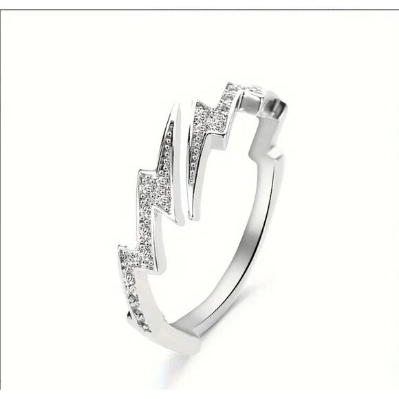 Brand New Silver Plated Adjustable CZ Lightning Ring - OS - Picture 1 of 4